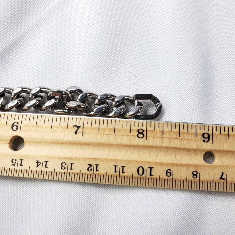 Mens Christian Blessed Cross Bracelet Engraved Stainless Steel Cuban Chain 8.25" - Picture 7 of 7